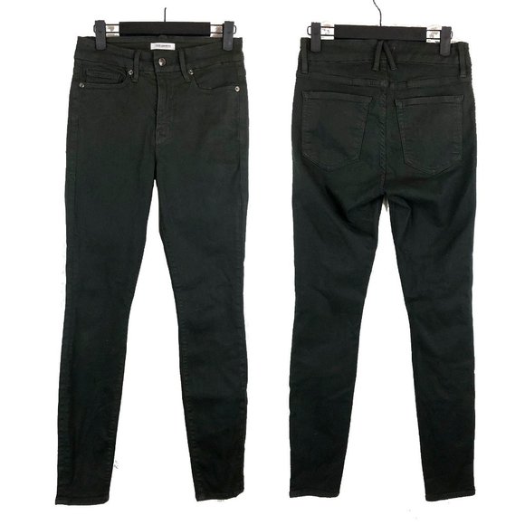 Good American Good Legs High Rise Black Dark Green Skinny Jeans 4 27 - Picture 1 of 11